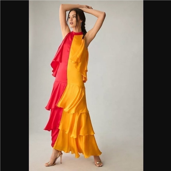 NWT Anthropologie Pinnacle by Shruti Sancheti satin ruffle maxi dress - Picture 2 of 9